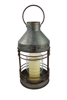 Preview: 2er Set Zink Laterne mit Glas Windlicht im Industrie-Look